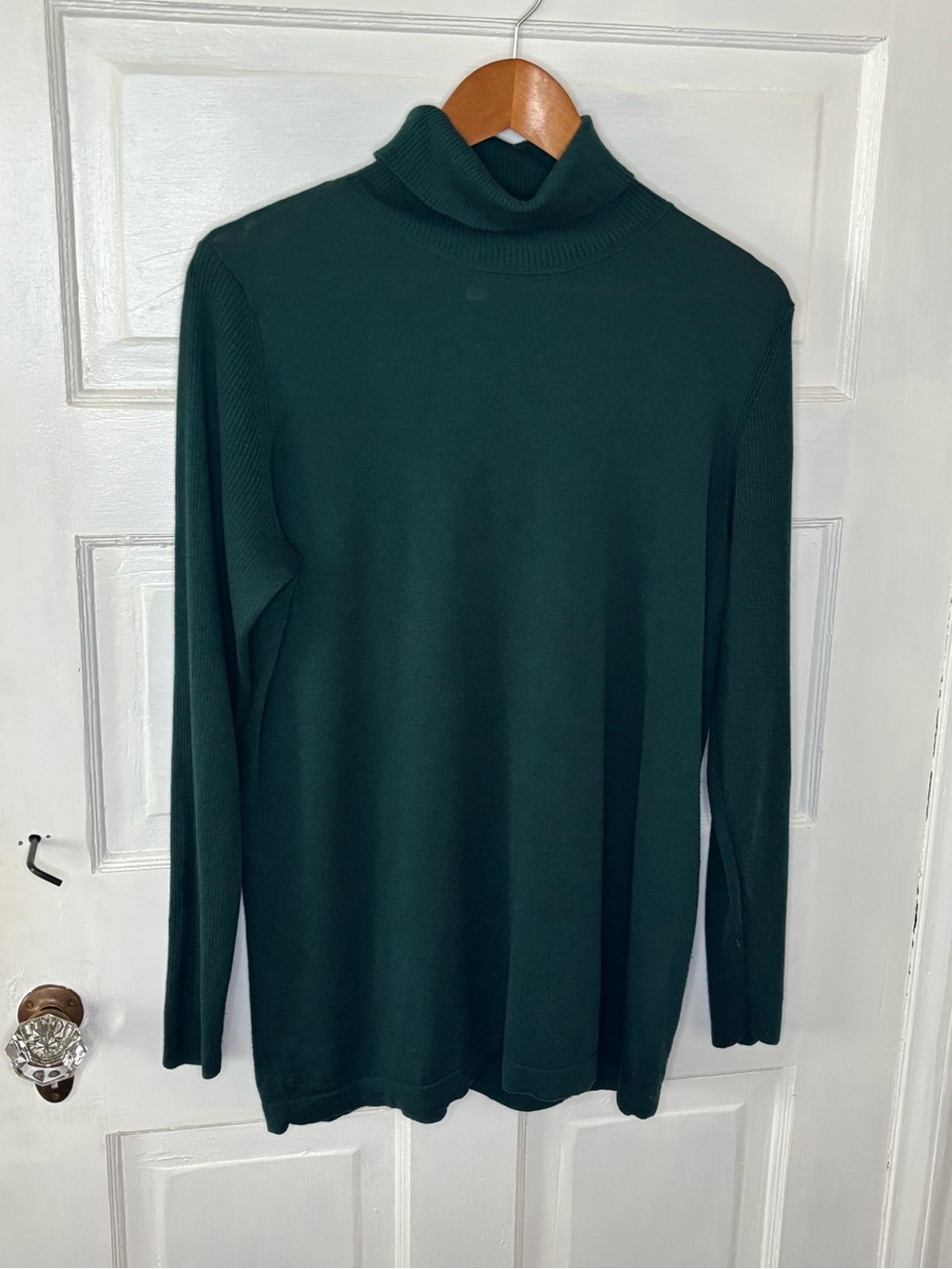 J. Jill Silk and Cotton Blend Spruce Green Turtleneck Sweater
